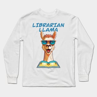 Librarian Llama, Summer Llama, Llama Reading Book Long Sleeve T-Shirt